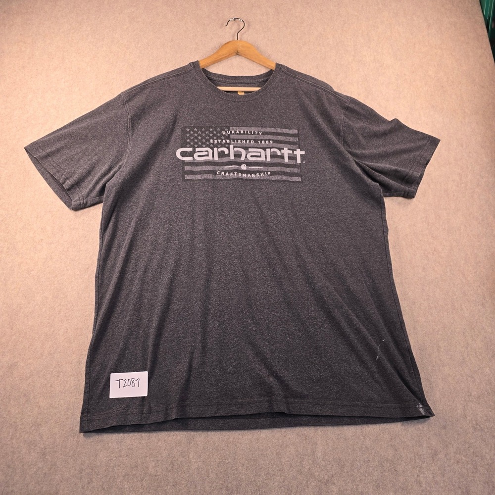 Carhartt Mens Large Gray Graphic American Flag Relaxed Fit T-Shirt Made in USA